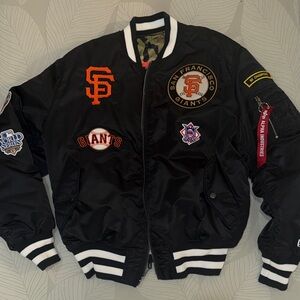 Alpha Industries Black Bomber Jacket with Orange Accents